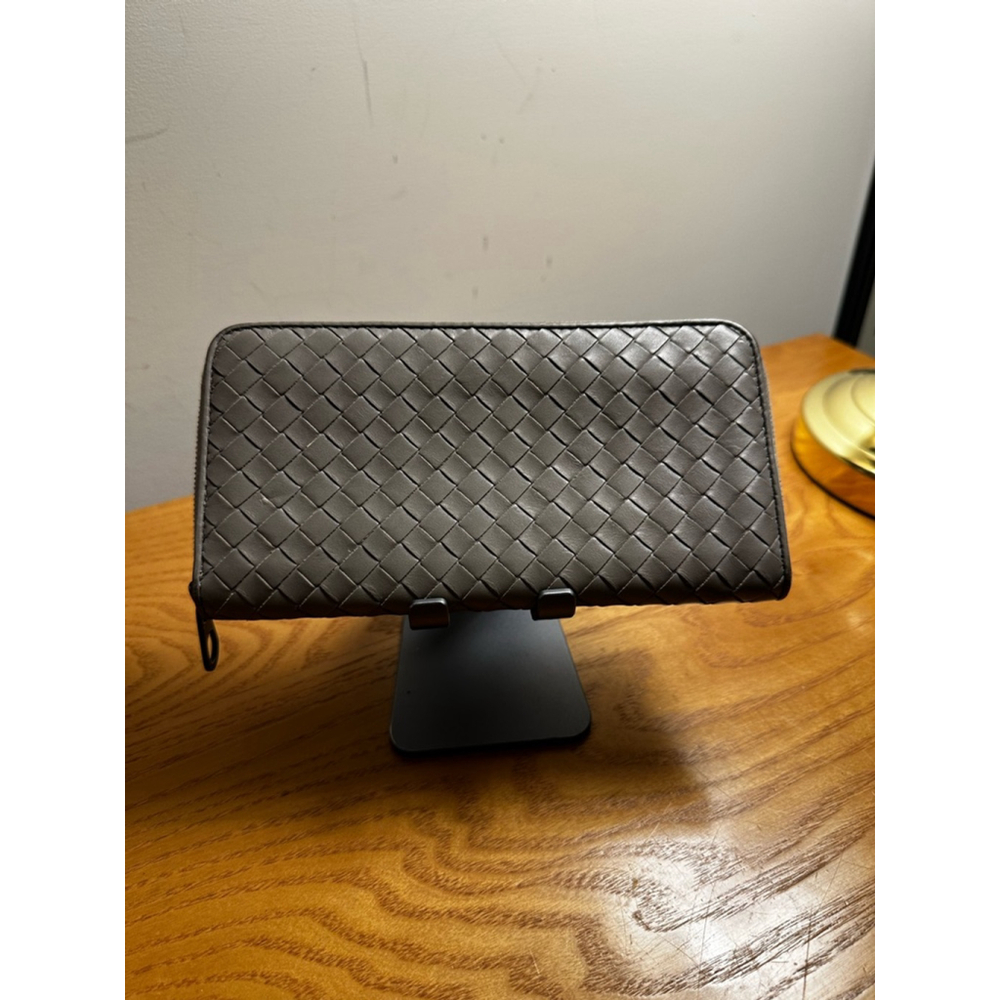 Bottega Veneta Gray and Blue Leather Woven Long Zip Gray